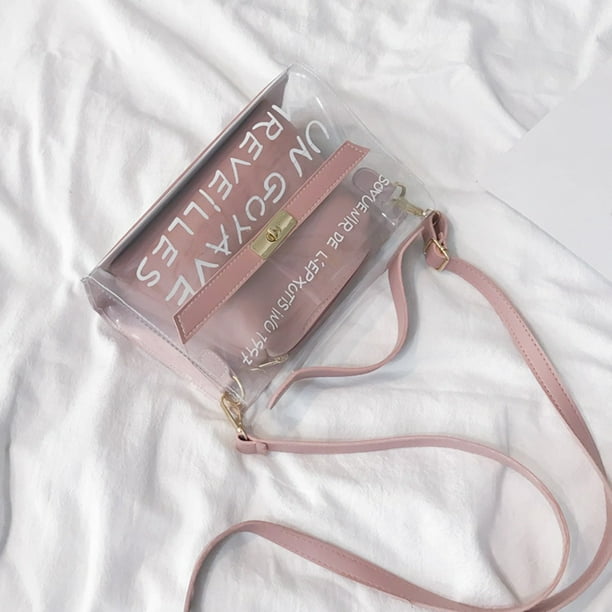 Women Transparent PVC Clear Alphabet Jelly Bag Casual Tote Handbag Messenger Women Transparent PVC Clear Alphabet Jelly Bag Casual Tote Handbag Messenger